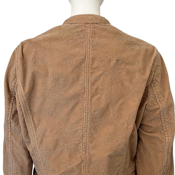 Vintage Y2K Tan Corduroy Jacket Tonal Floral Embroidered Medium Boho Cottagecore - Picture 10 of 13